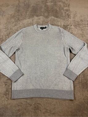 Theory Rennes Crew Cashwool Merino Wool Gray Ribbed Crewneck Sweater Mens Medium